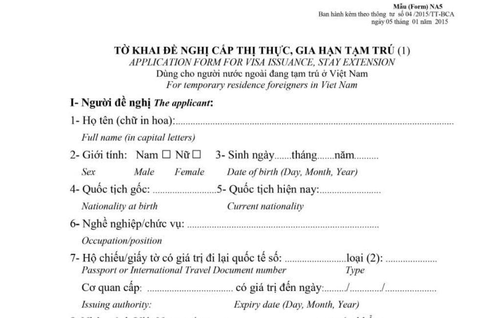 Required documents for extending a Vietnam visa in Vietnam.