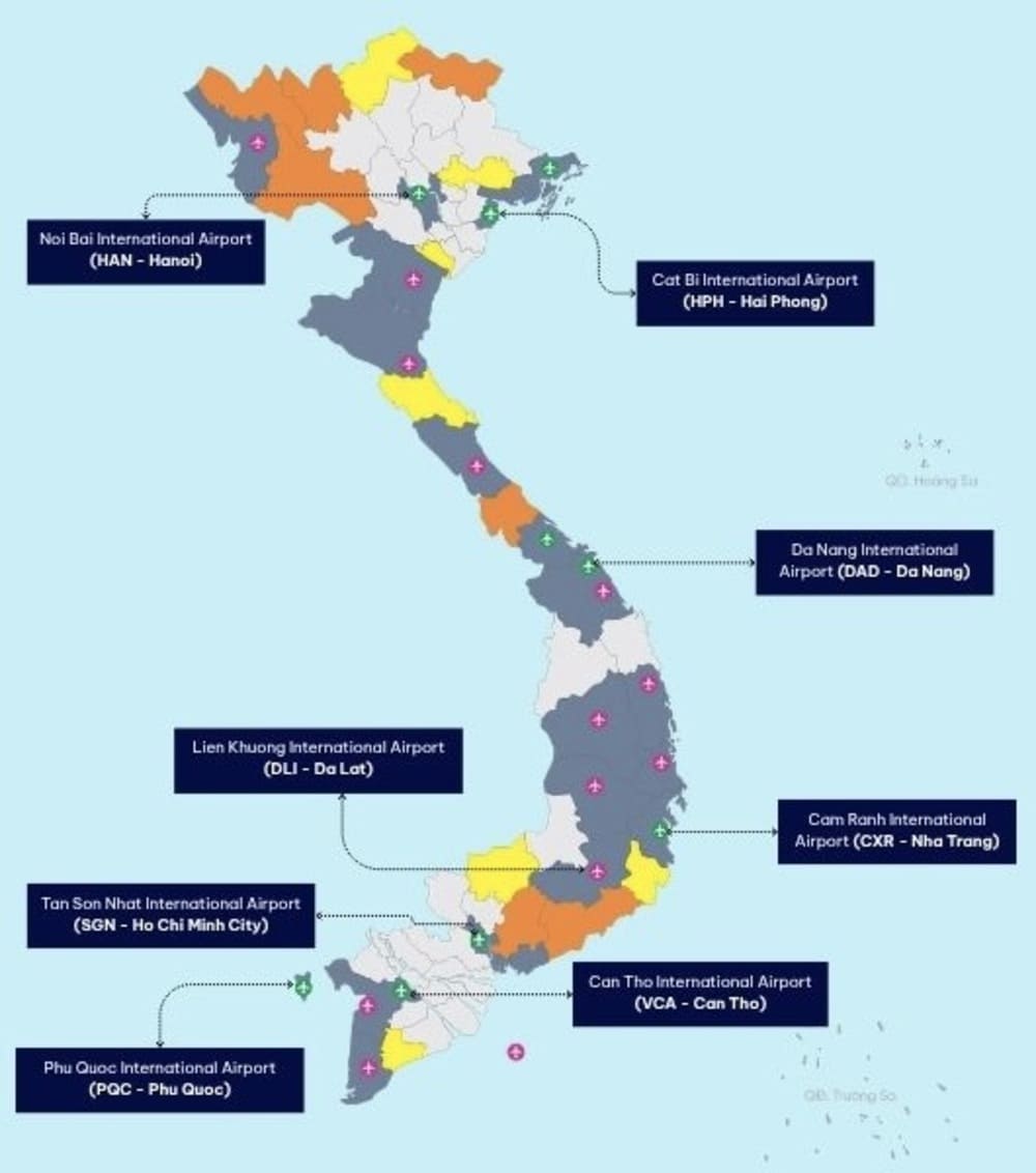 List of airports in Vietnam accepting Vietnam Visa On Arrival for entry.